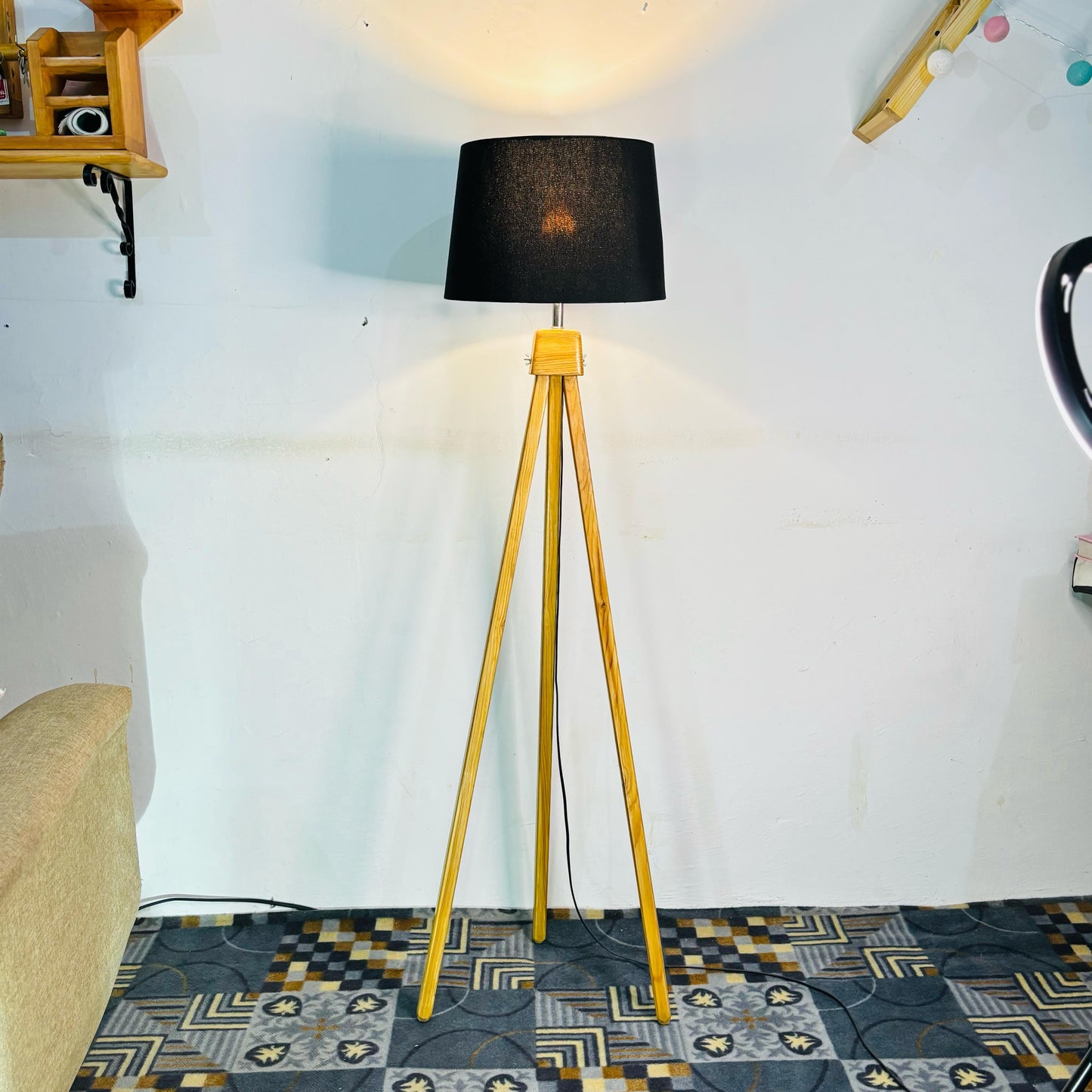 Tripod Wooden Floor Lamp